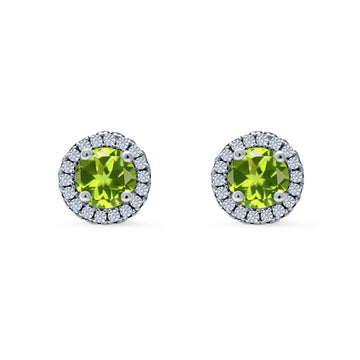 Wedding Stud Earrings Simulated Peridot CZ Round 925 Sterling Silver